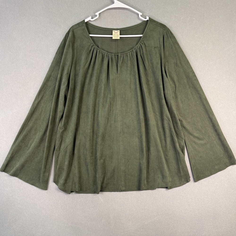 Women's Faded Glory Faux Suede Long Bell Sleeve Blouse Olive Green Size XXL (20)
